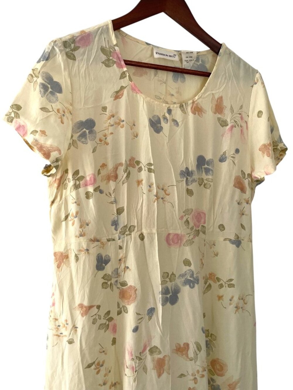 Vintage 90s Midi Sun Dress Size 14 Butter Yellow Floral Cottagecore